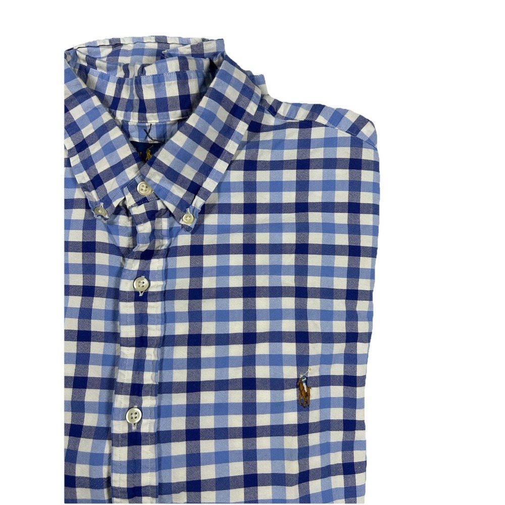 Ralph Lauren Shirt Men's 2XLT Tall Button Checkered Blue Plaid Flesh Pony Preppy